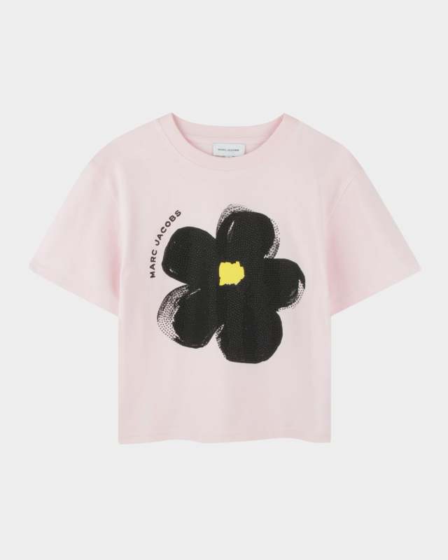 Girl's Rhinestone Floral-Print Jersey Tee, Size 2-4